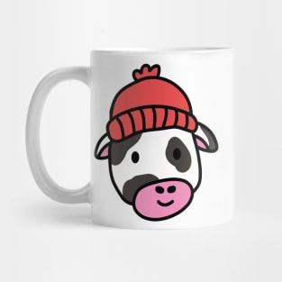 Cute cartoon dairy cow wearing a wooly hat Mug